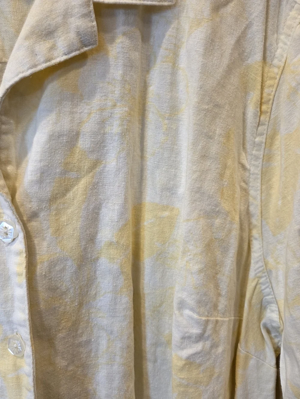 CJ Banks Plus Size 2X Yellow White Tropical Floral Linen Rayon Shirt Cottagecore